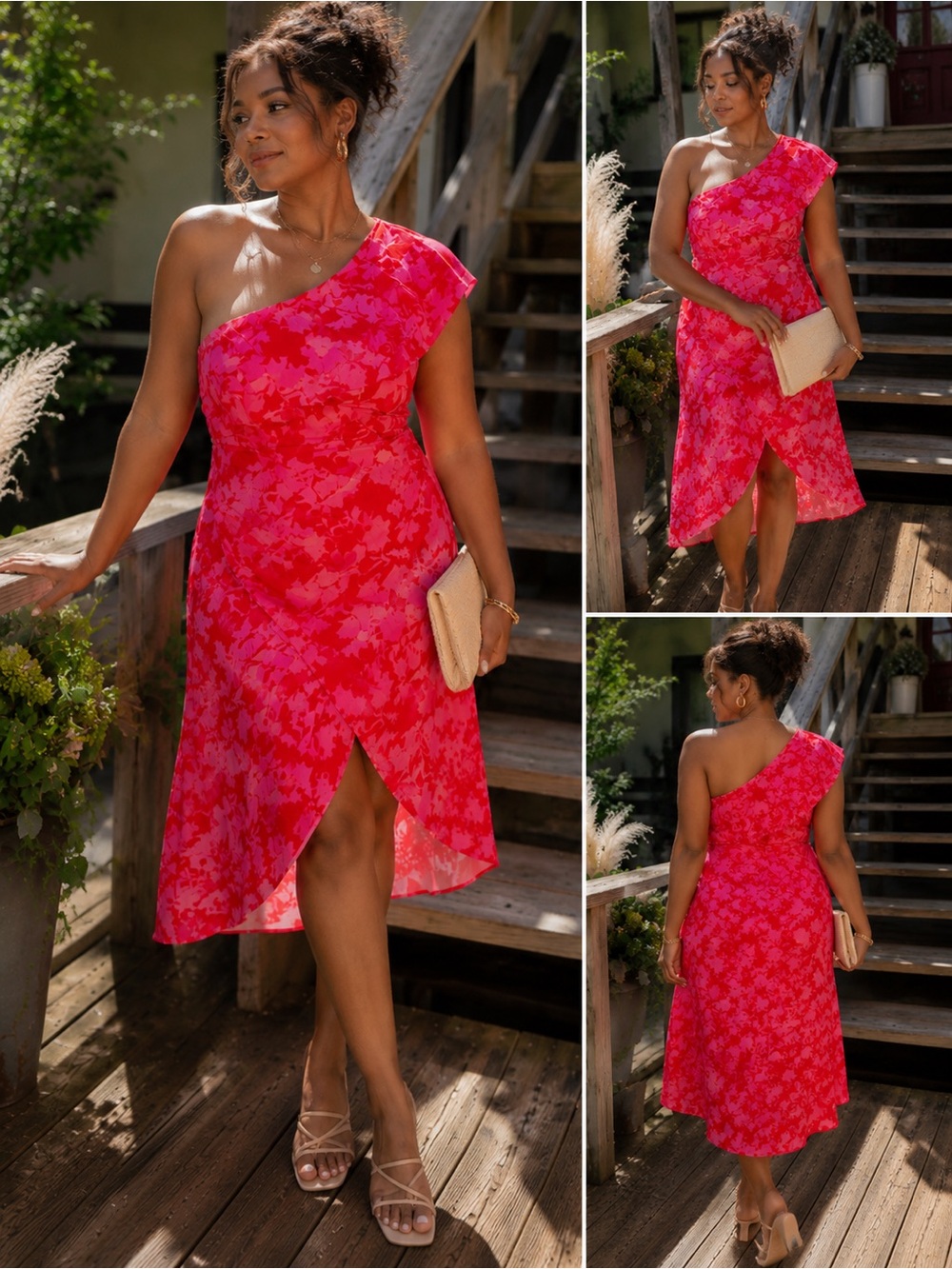 Pink Abstract Floral Wrap Maxi Dress XL Resort Vacation dopamine dressing